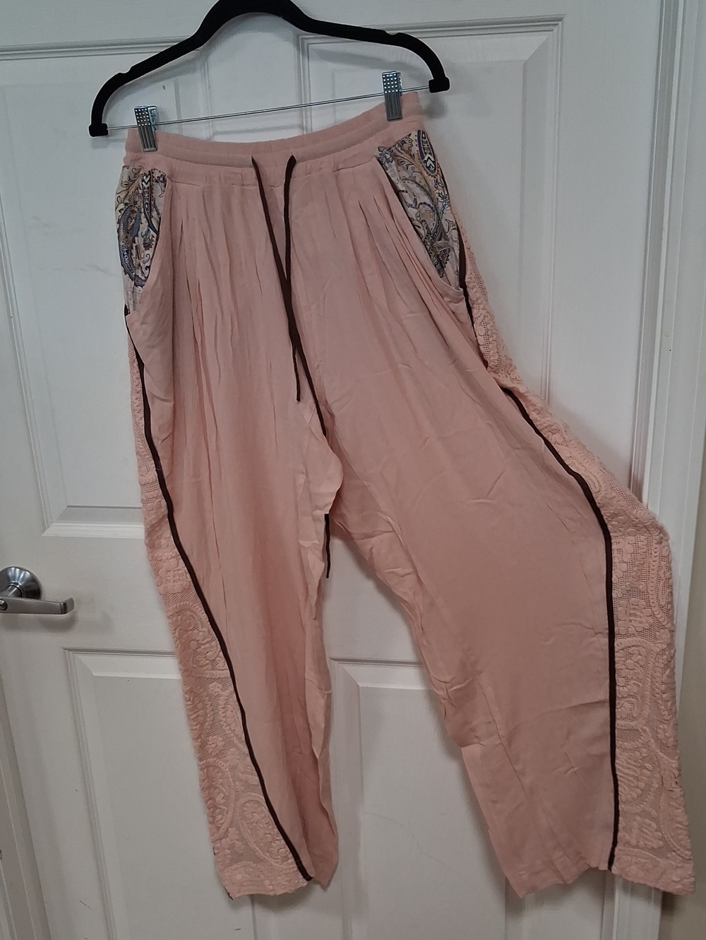 POL Blush Pink Wide-Leg Pants with Paisley Trim